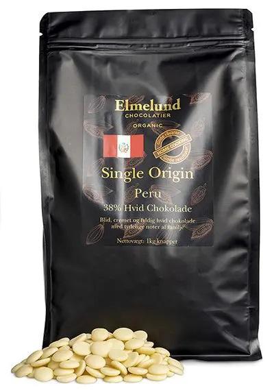 Elmelund Økologiske Chokolade Knapper 38% Hvid 1 Kg