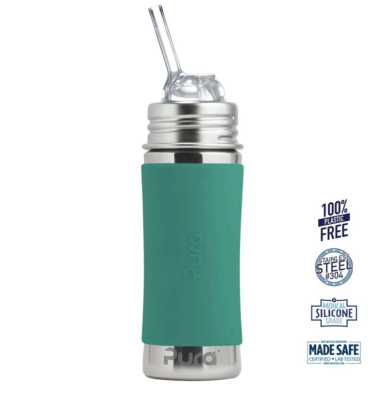 Pura Kiki Sutteflaske med sugerør - Mint 325ml, Fast Flow