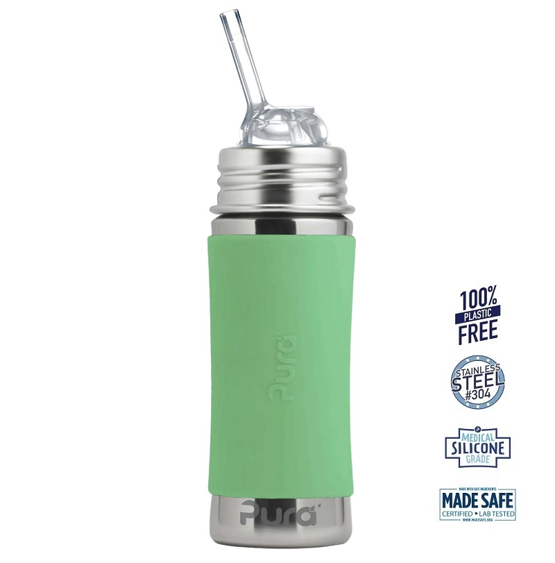 Pura    Kiki Straw Baby Sutteflaske 6  Mdr  Moss 325ml   Fast Flow