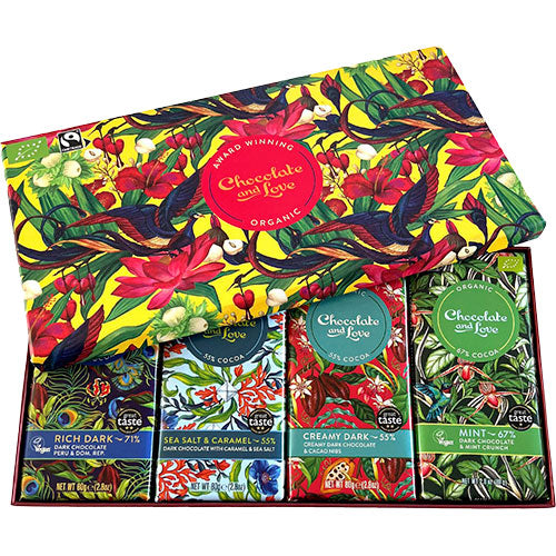 Veganskchocolate And Love Gaveæske Mørk Chokolade 4x80g    økologisk