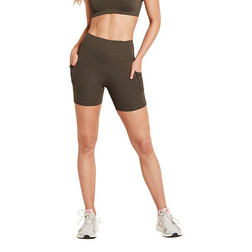 Boody 5 Quot  High Waist Shorts Dark Olive Str  S Motivate