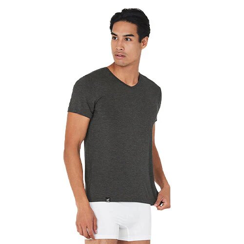 Men S V Neck T Shirt Dark Marl Str  S