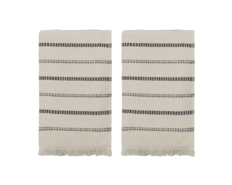 Meraki Håndklæde Råhvid   Sorte Striber  L: 100 Cm  W: 50 Cm