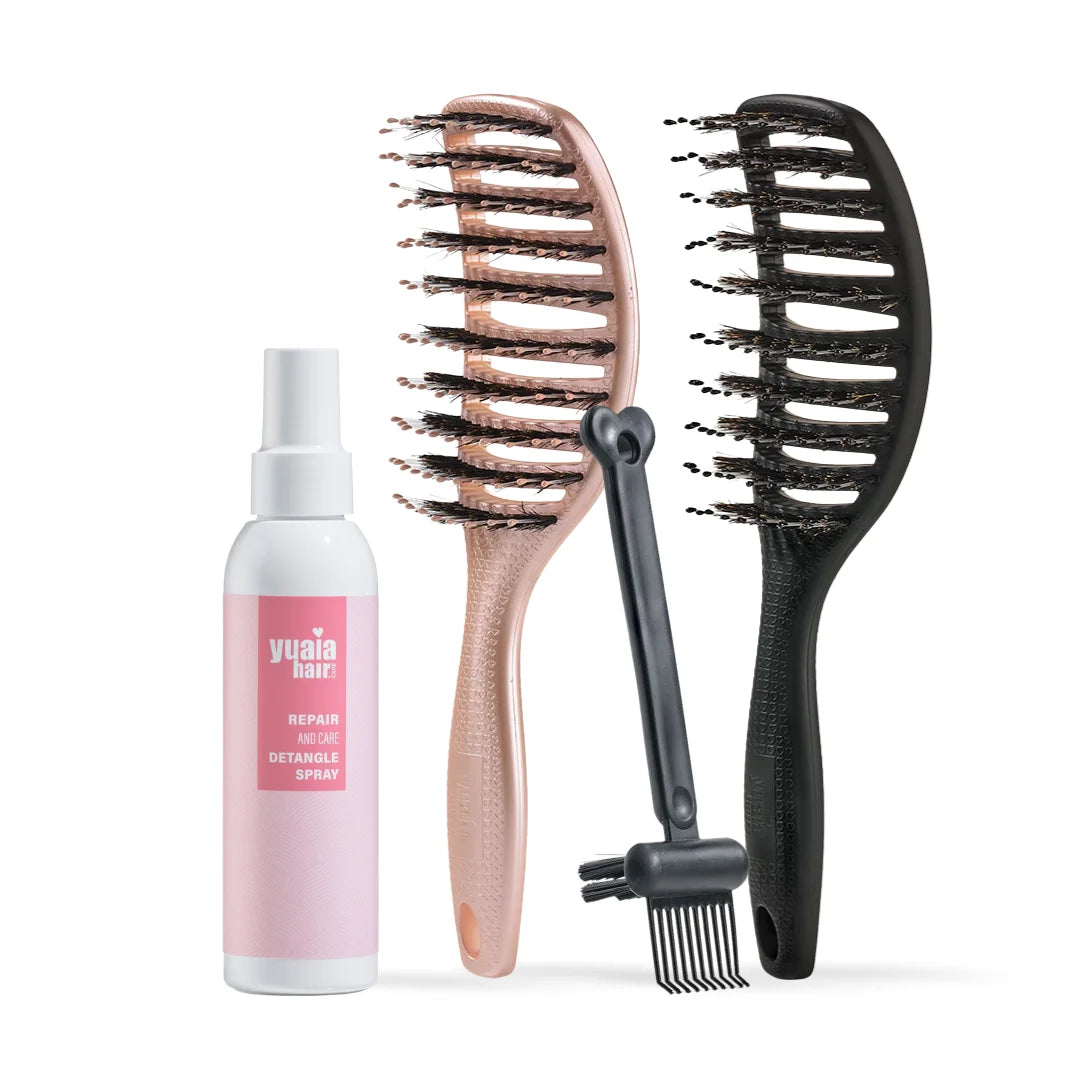 Ultimative Detangler Sæt Shiny Rose Soft Black Gratis Hårserum Og Cleaning Brush